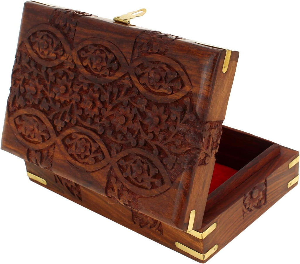 Hand Carved Wooden Storage Organiser Jewellery Box 20x12.5x6.5 CM V736029