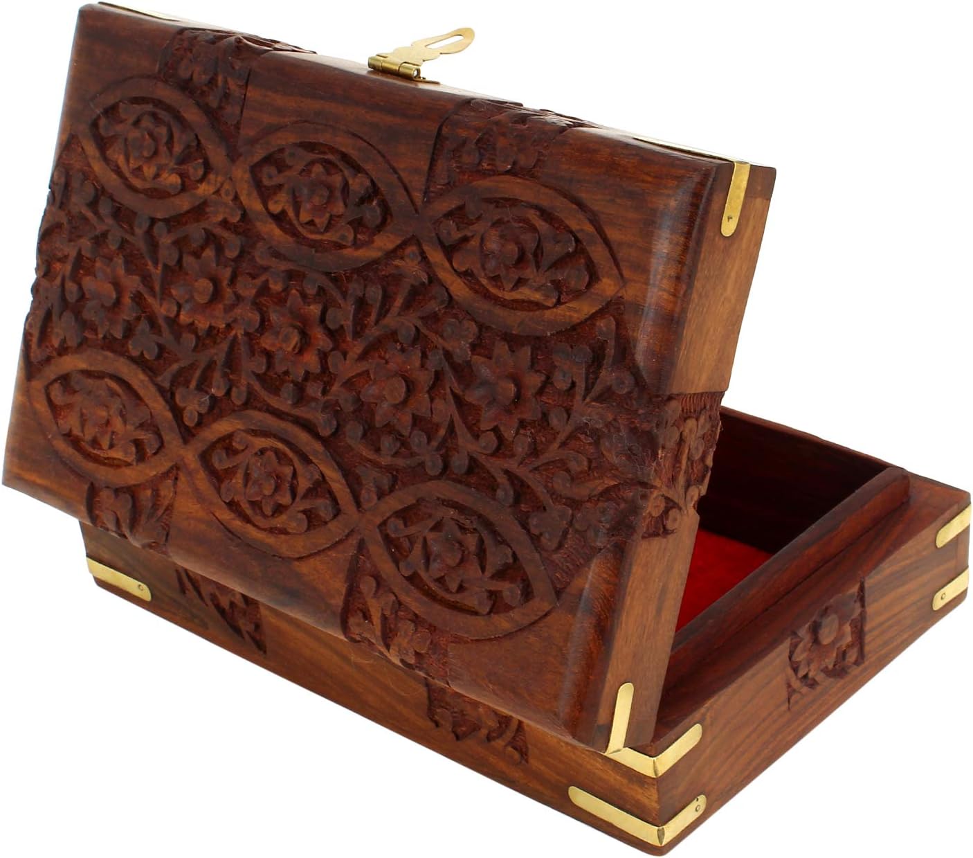 Hand Carved Wooden Storage Organiser Jewellery Box 20x12.5x6.5 CM V736029
