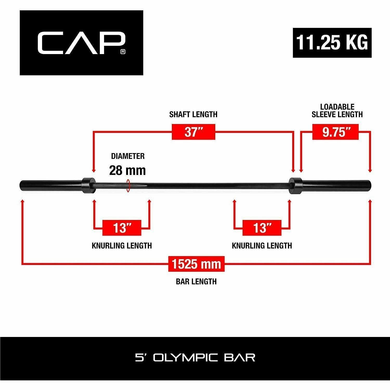 Black 5 ft Olympic Weight Bar O97672