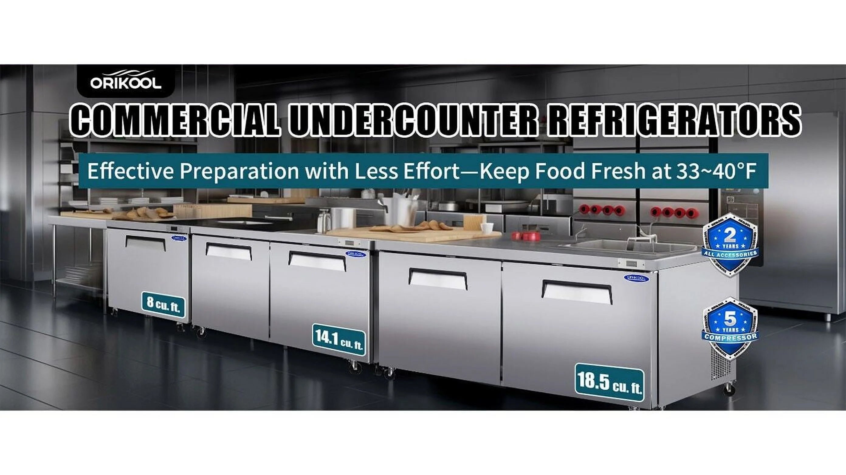60" 2-Door Commercial Stainless Steel Undercounter Work Top Refrigerator 18Cu.Ft I847899
