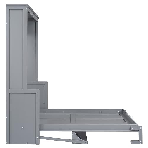 Queen Size Murphy Bed with Rotatable Desk and Storage Shelves R675223