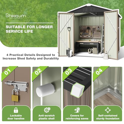 Brown 6 x 8 ft. Metal Outdoor Storage Shed J8590