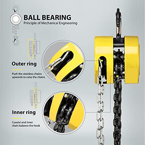 Black Hand Chain Hoist 1 Ton 2200 Lbs Capacity 10 Feet with 2 Heavy Duty Hooks K62356
