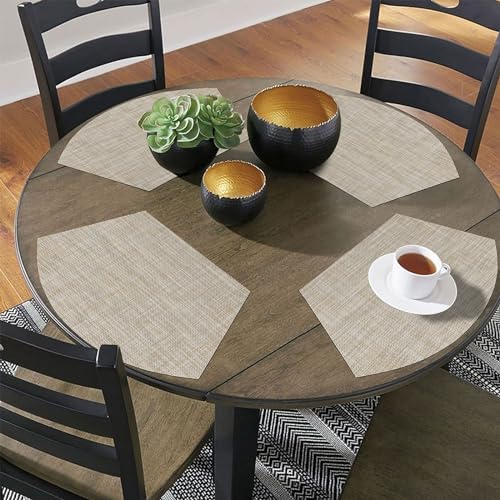 Round Table Placemats Set of 4 Heat Resistant Wipe Clean Tan H3442