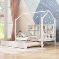 White Twin Size Wooden Platform Bed with Trundle and Storage Shelf E97842