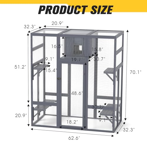 70 Inches Large Wooden Catio Outdoor Cat Enclosure with Waterproof Roof B777749