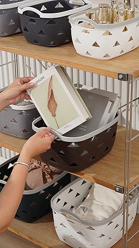 White Plastic Basket with Handles (3, Small) Y861