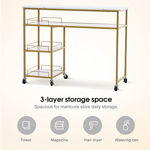 White Multifunctional Nail Table with Rolling Wheels I755517