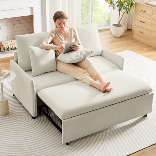 Beige 3-in-1 Convertible Sleeper Sofa Bed with Chenille W765679
