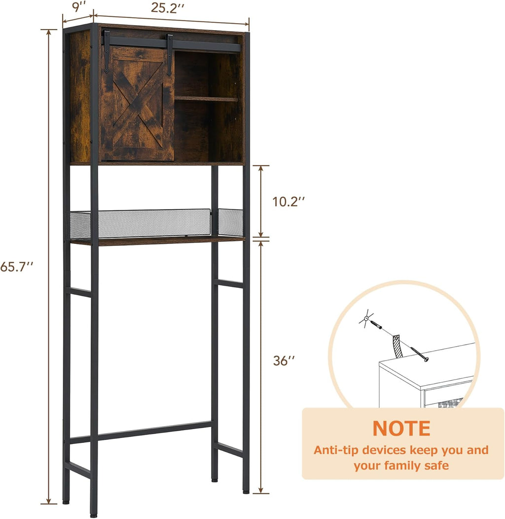 Rustic Brown Over The Toilet Storage Cabinet with Sliding Door and Adjustable Shelf U90337