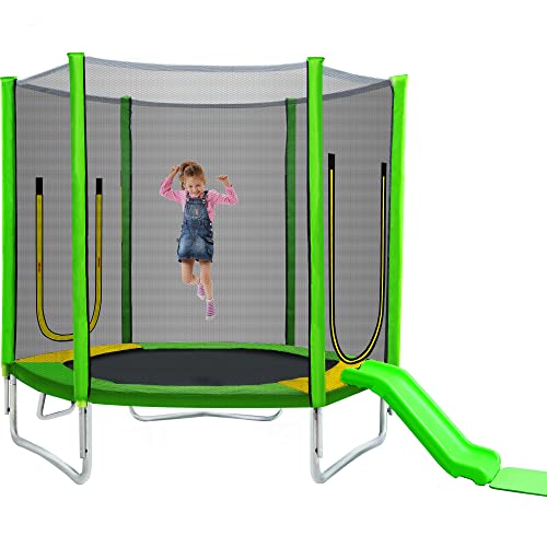 7FT Kids Trampoline with Safety Enclosure Net, Slide and Ladder K79526