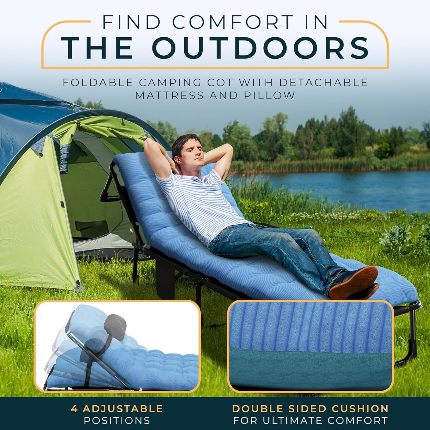 Heavy Duty Folding Camping Cot with Pillow, Cushion & Carrying Bag D407238
