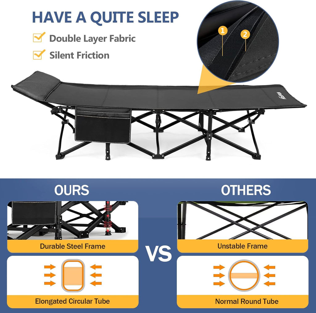 Folding Camping Cot with Carry Bag Black S632