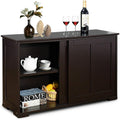 Dark Brown Wood Sliding Door Kitchen Storage Cabinet MDF 42" L × 13" W × 23.5" H D628