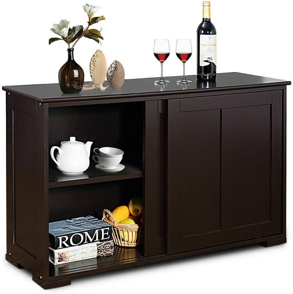 Dark Brown Wood Sliding Door Kitchen Storage Cabinet MDF 42" L × 13" W × 23.5" H D628