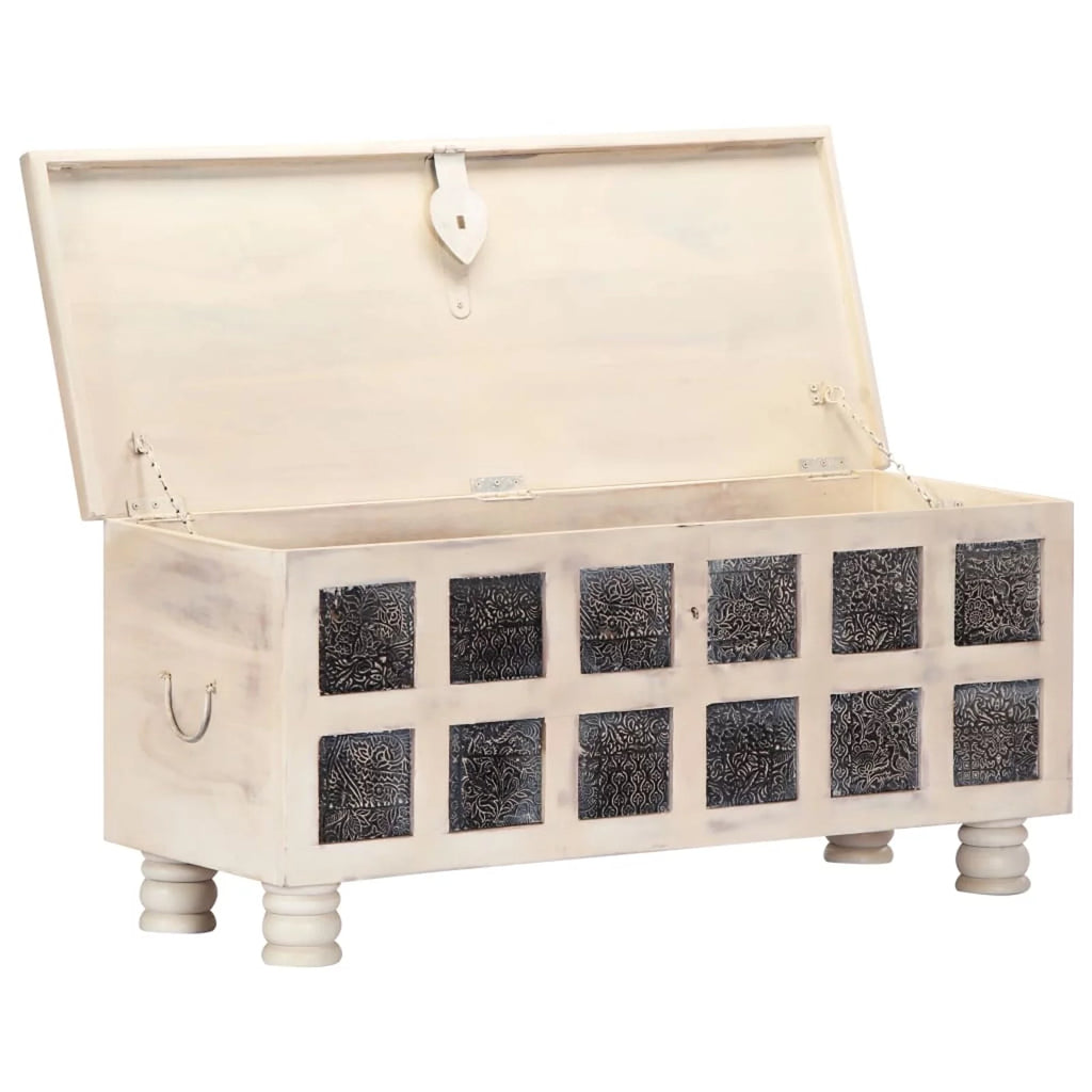 Storage Chest Acacia Wood Blanket Box White 43.3 x 15.7 x 17.7 Inches I802888