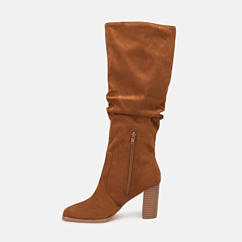 Womens Knee High Boots Chunky High Heel Square Toe Side Zipper Wide Calf Boot U1515