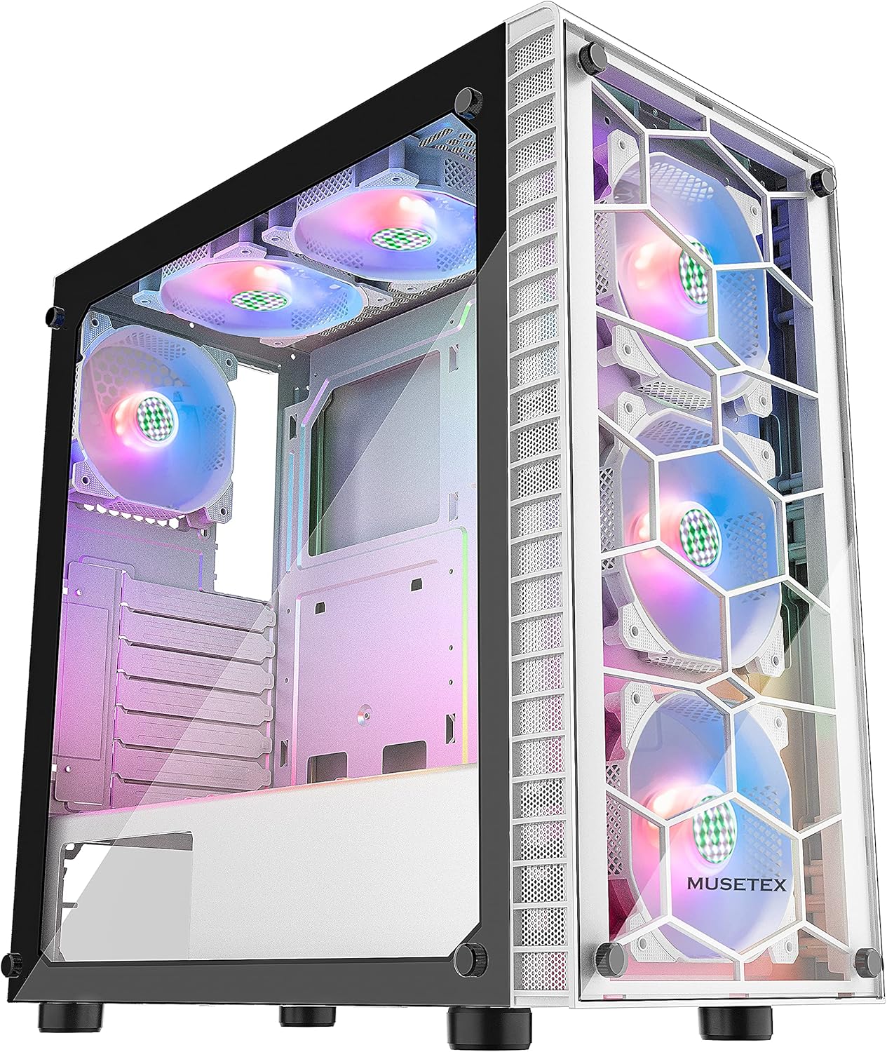 ATX Mid-Tower Computer Case with 6 Pcs ARGB Fans, USB 3.0, Tempered Glass Panels, Black B31716