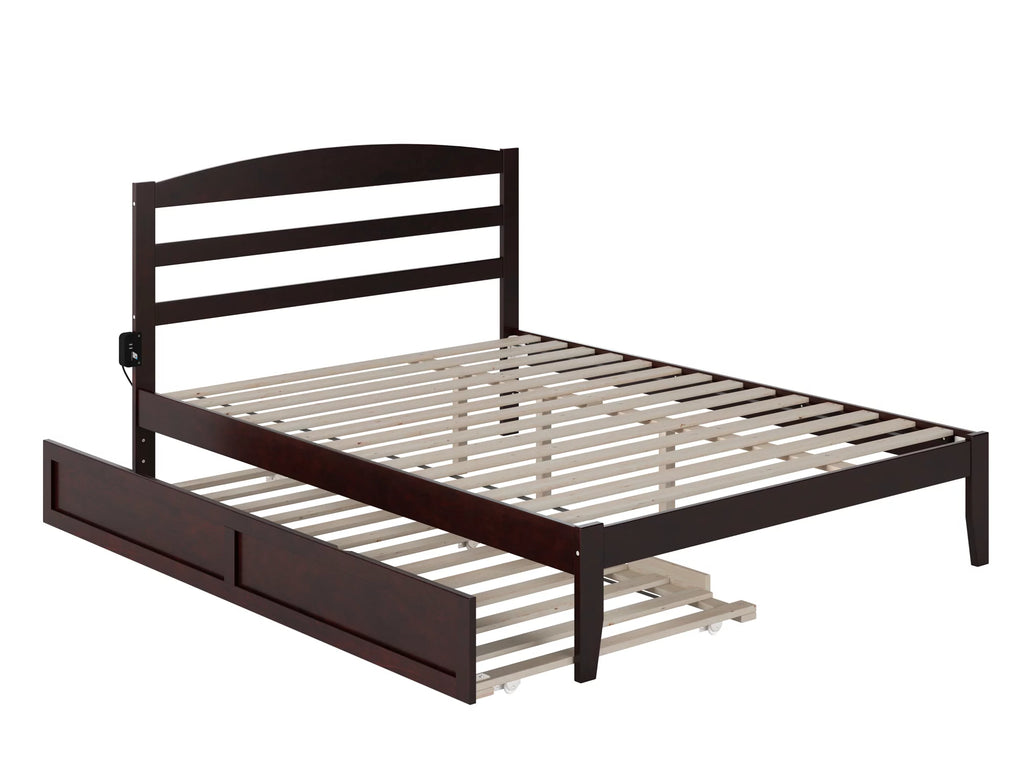14" Queen Wood Platform Bed Frame with Twin XL Trundle, Espresso K18926