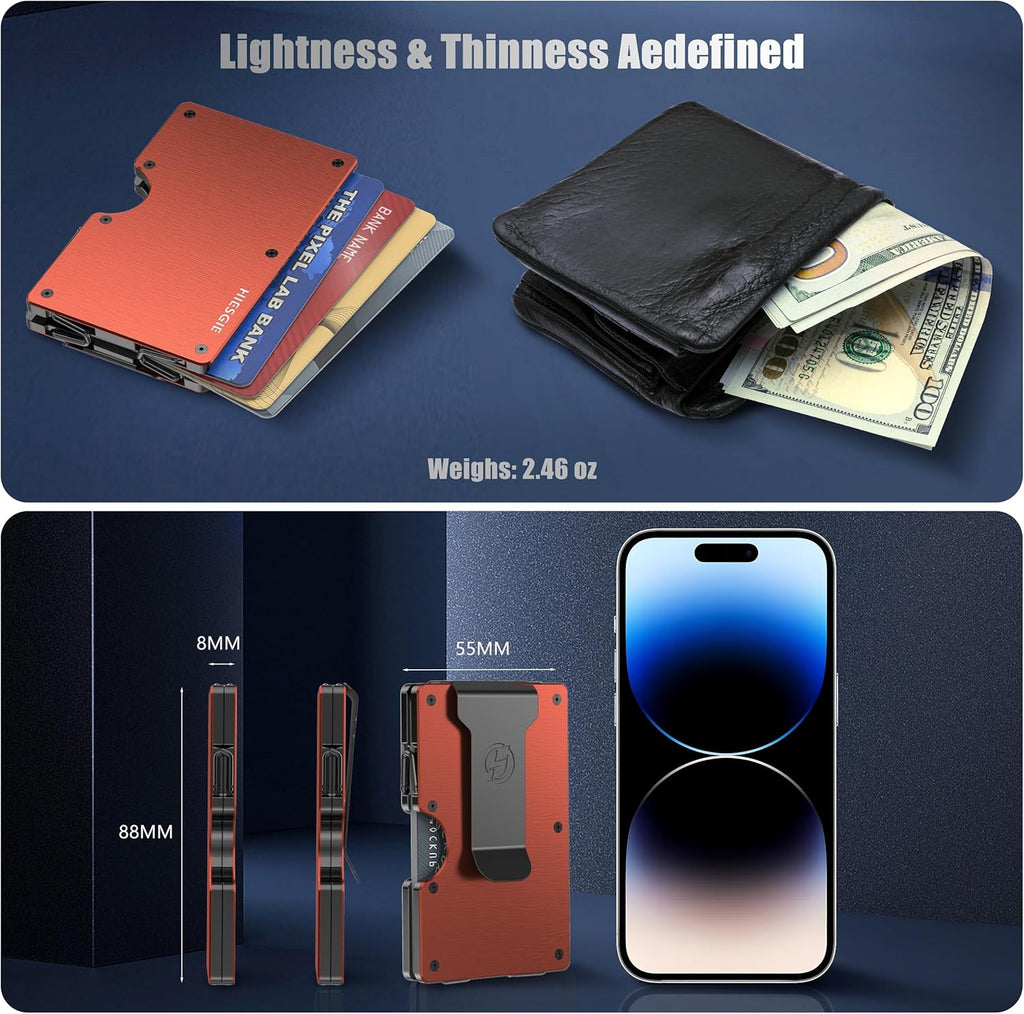 Brushed Burnt Orange Aluminum RFID Credit Card Holder with Money Clip L97278