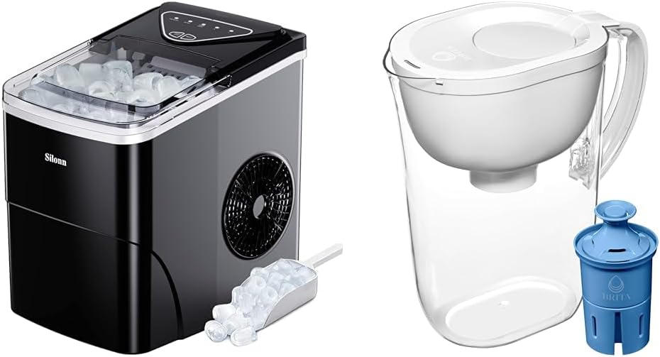 Ice Maker Countertop and Water Filter Pitcher with Filter Change Indicator and 1 Elite Filter G405