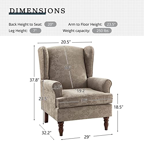 Wingback Accent Chairs Set of 2 with Wood Legs, Fabric Armchairs D403