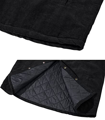 Men's Corduroy Quilted Lined Padded Hoodies Cotton 5 Pockets Hooded Button Down Jackets & Coats Z8539