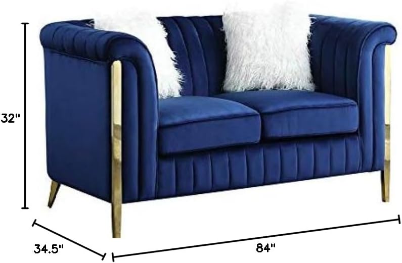 Blue Velvet 2 Pieces Sofa Set J6446