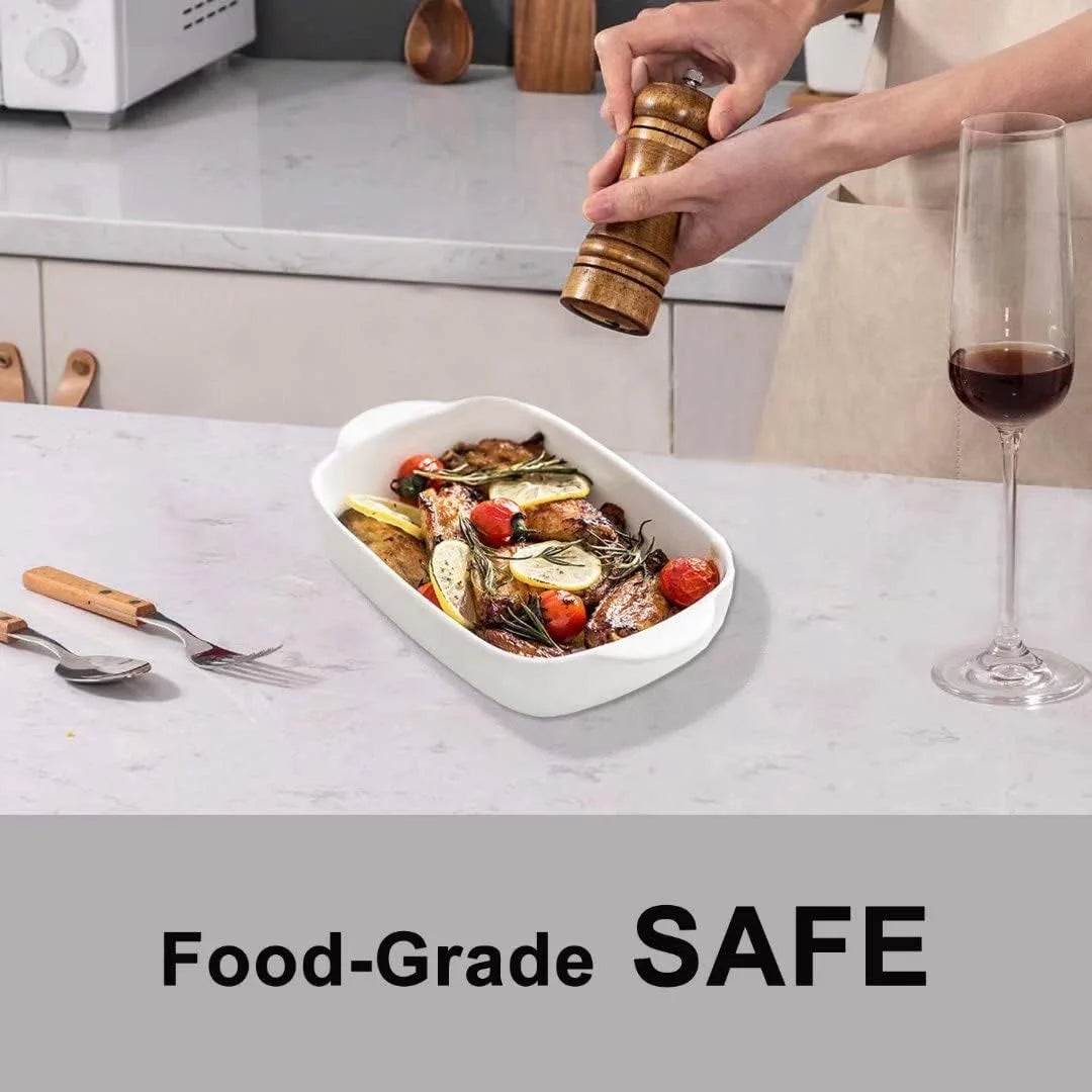 White 2 Pcs Rectangular Ceramic Baking Dish Set J22001