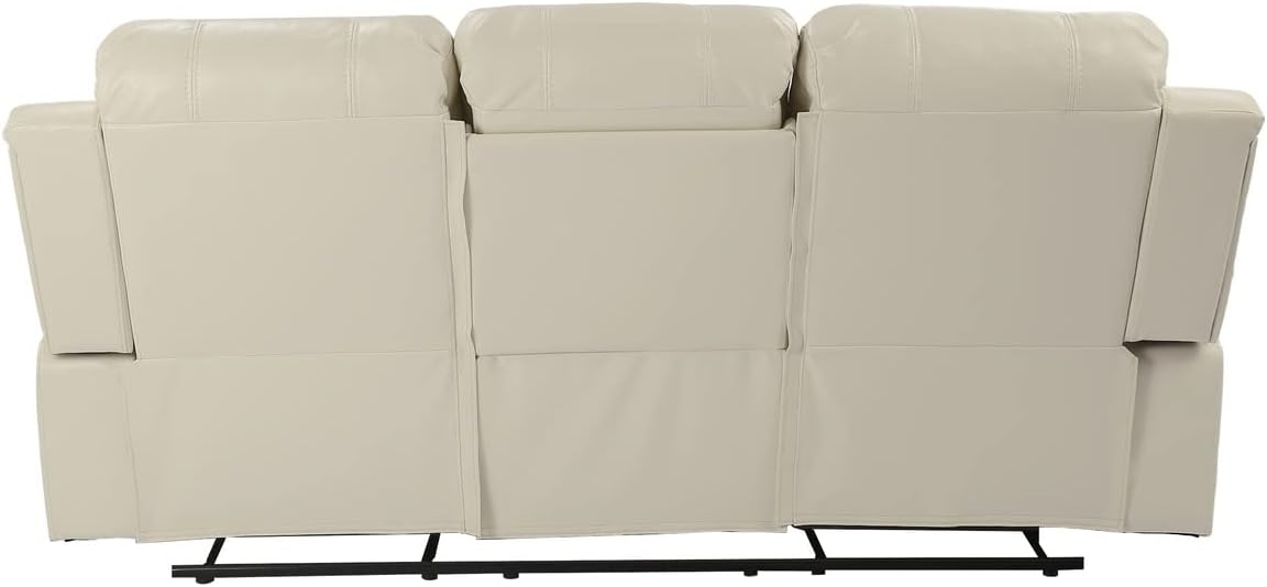Beige Air Leather Double Recliner Loveseat with Console M9962