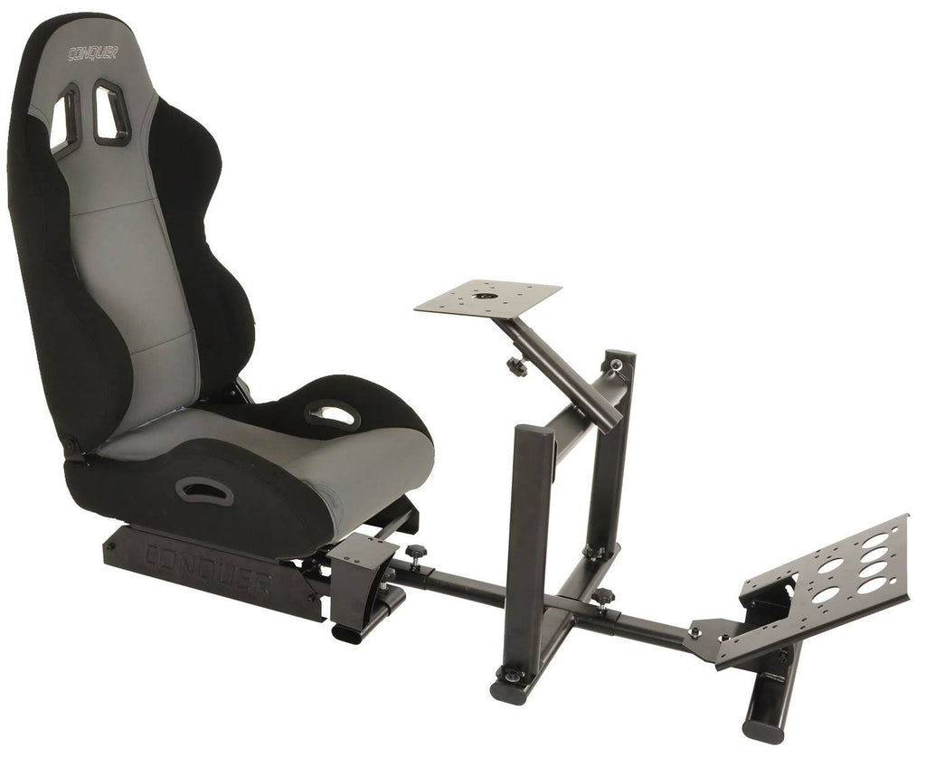 Gray Racing Simulator Cockpit Reclinable Seat with Gear Shifter Mount Q705