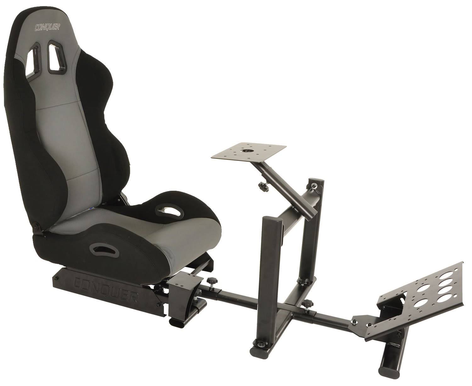 Gray Racing Simulator Cockpit Reclinable Seat with Gear Shifter Mount Q705