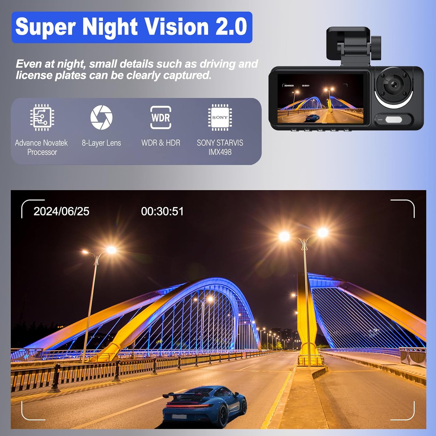 3 Channel 1080P Dash Cam with 64GB Card D536083