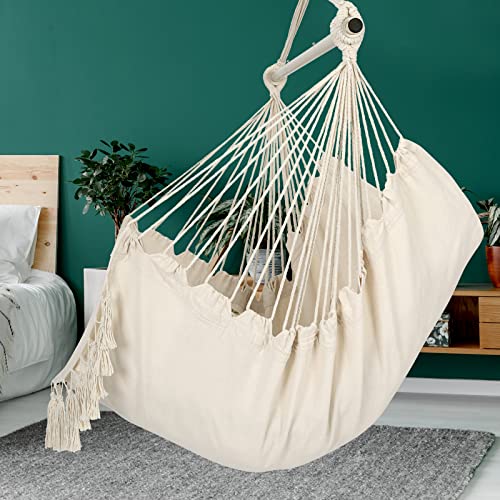 Large Macrame Hanging Hammock Chair with 2 Cushions, Max 500 Lbs V4661
