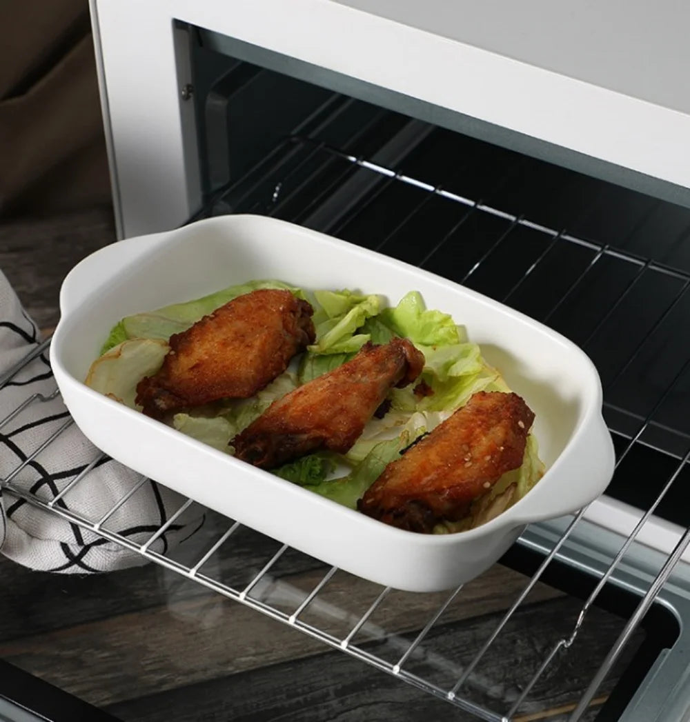 White 2 Pcs Rectangular Ceramic Baking Dish Set J22001