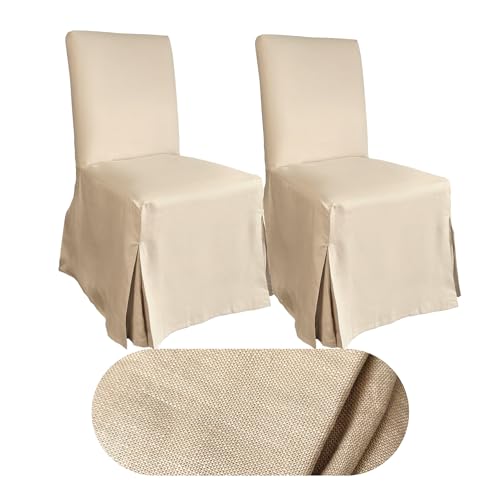 Set of 4 Solid Beige Linen Cotton Dining Chair Cover X156