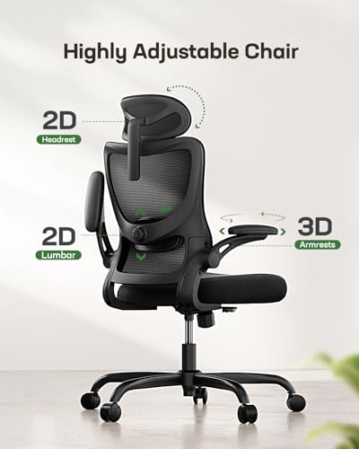 Ergonomic Mesh Office Chair with Adjustable Lumbar Support and PU Armrests F7477