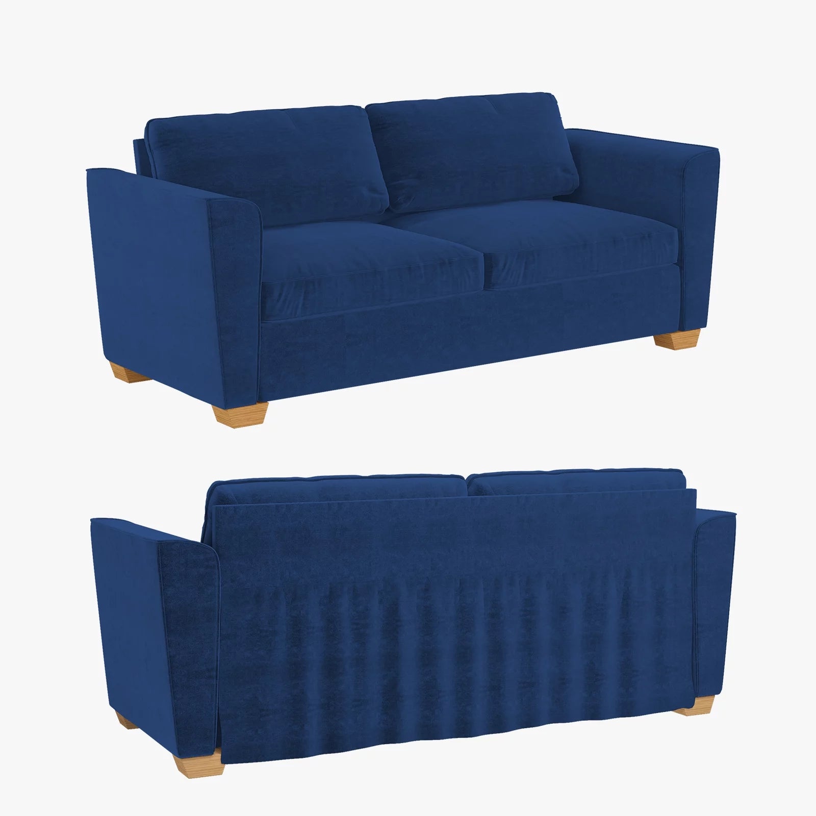 Blue Velvet Pull Out Sofa Bed with Foam Mattress W34503