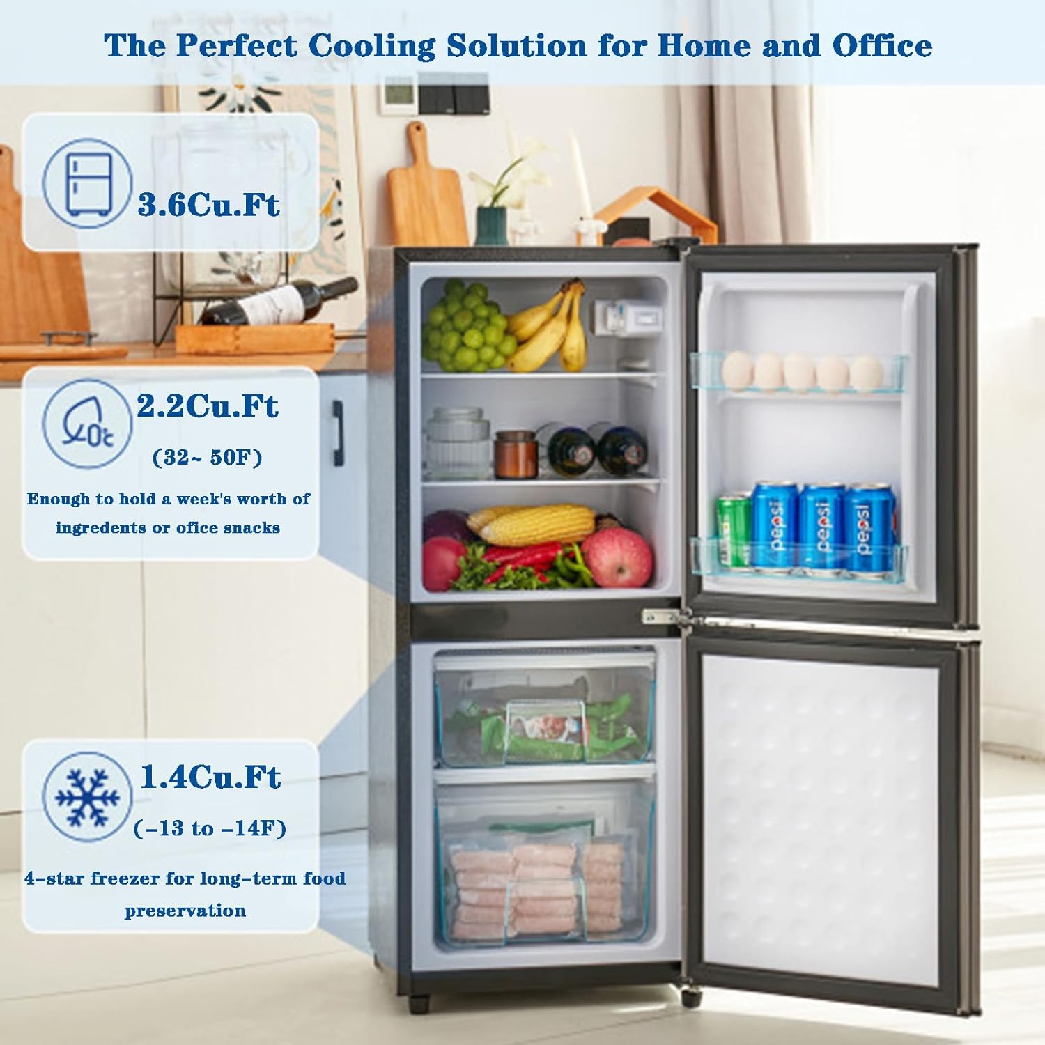 Compact Mini Fridge with Freezer 4.0 Cu.Ft Dual Zone Small Refrigerator P28240