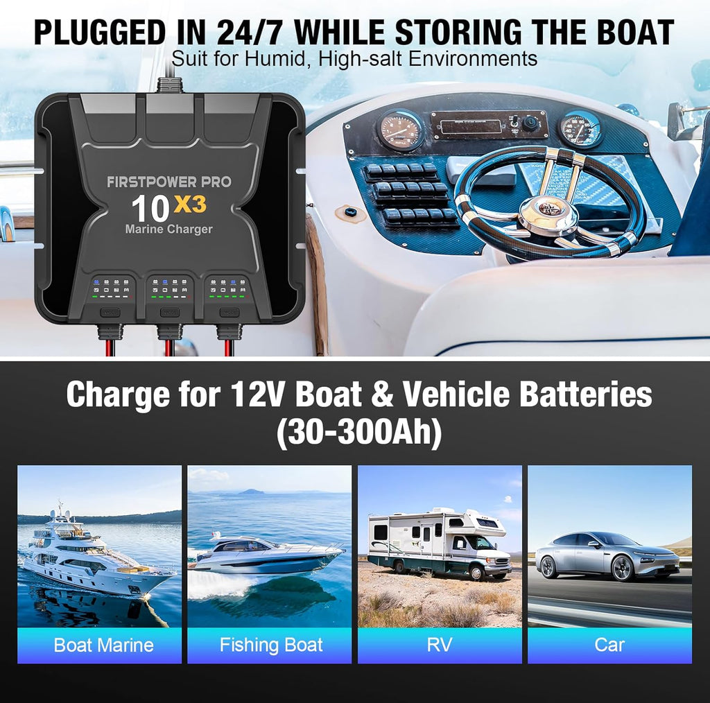 30A 12V Waterproof Onboard Battery Charger for SLA/AGM, Lithium, Calcium & Deep-Cycle Battery U33984