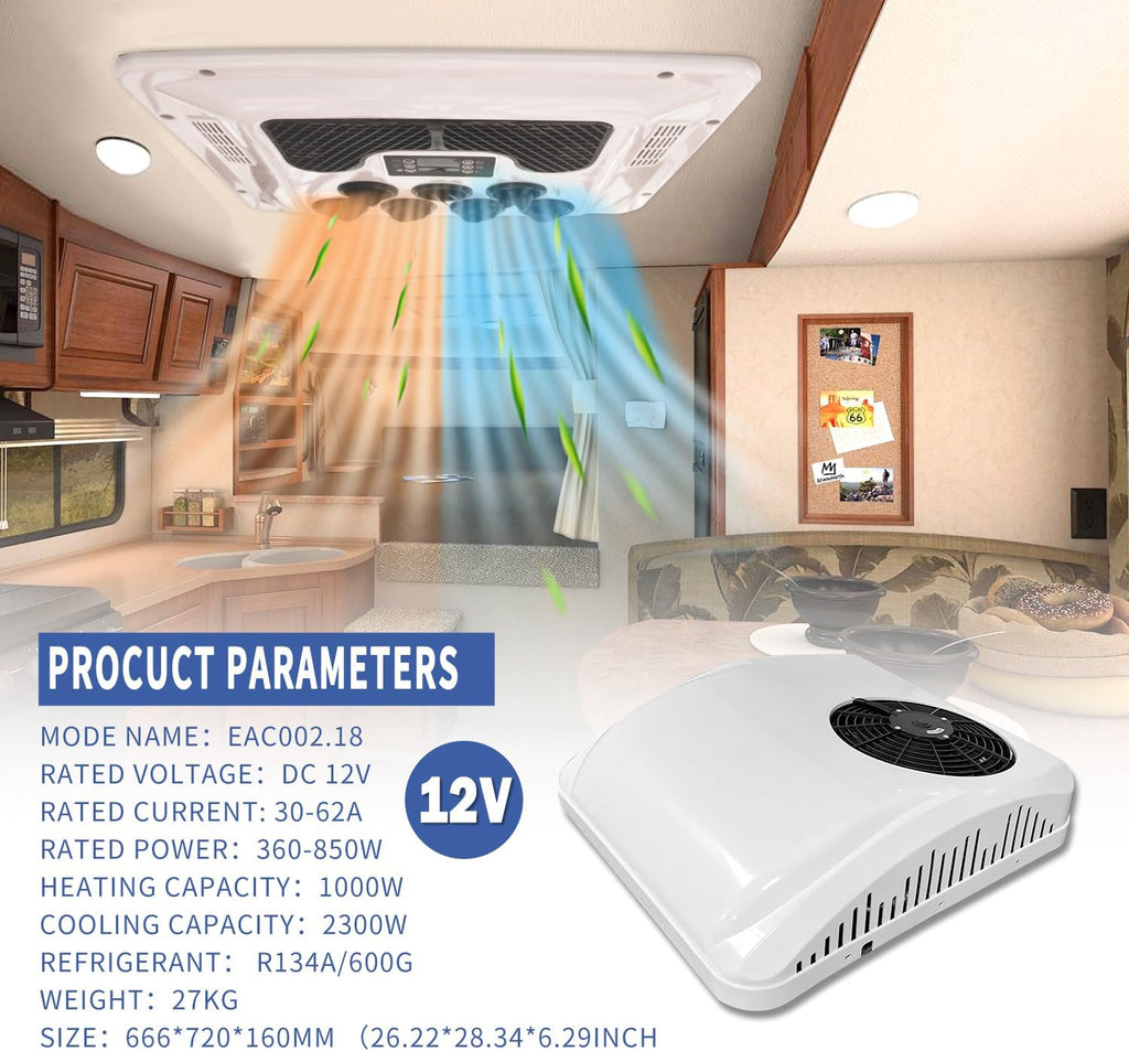 12V Rooftop RV Air Conditioner Heat and Cool White H2858