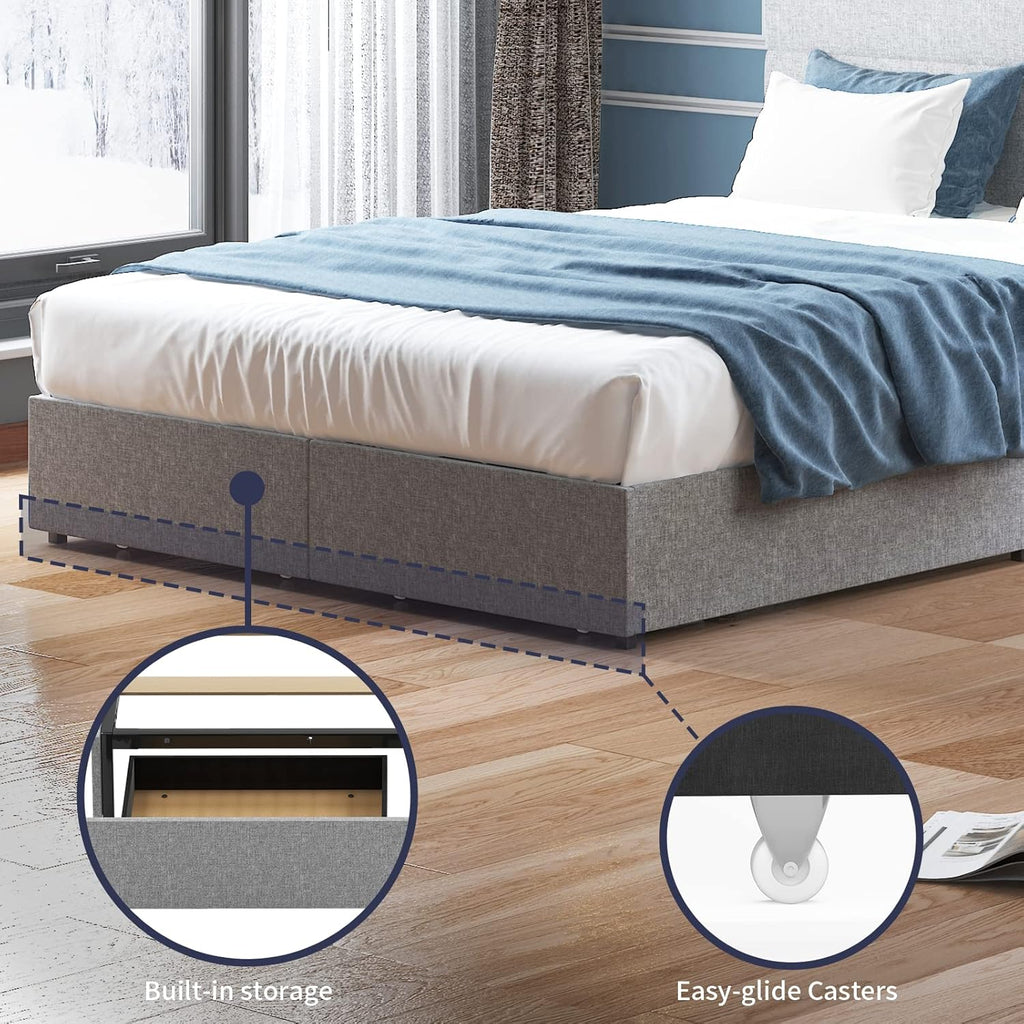 Light Grey King Size Bed Frame with 2 Storage Drawers T1158