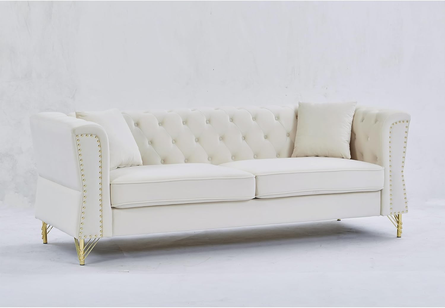Grey Velvet 3 Seater Chesterfield Sofa with Metal Foot and Nailhead S3506