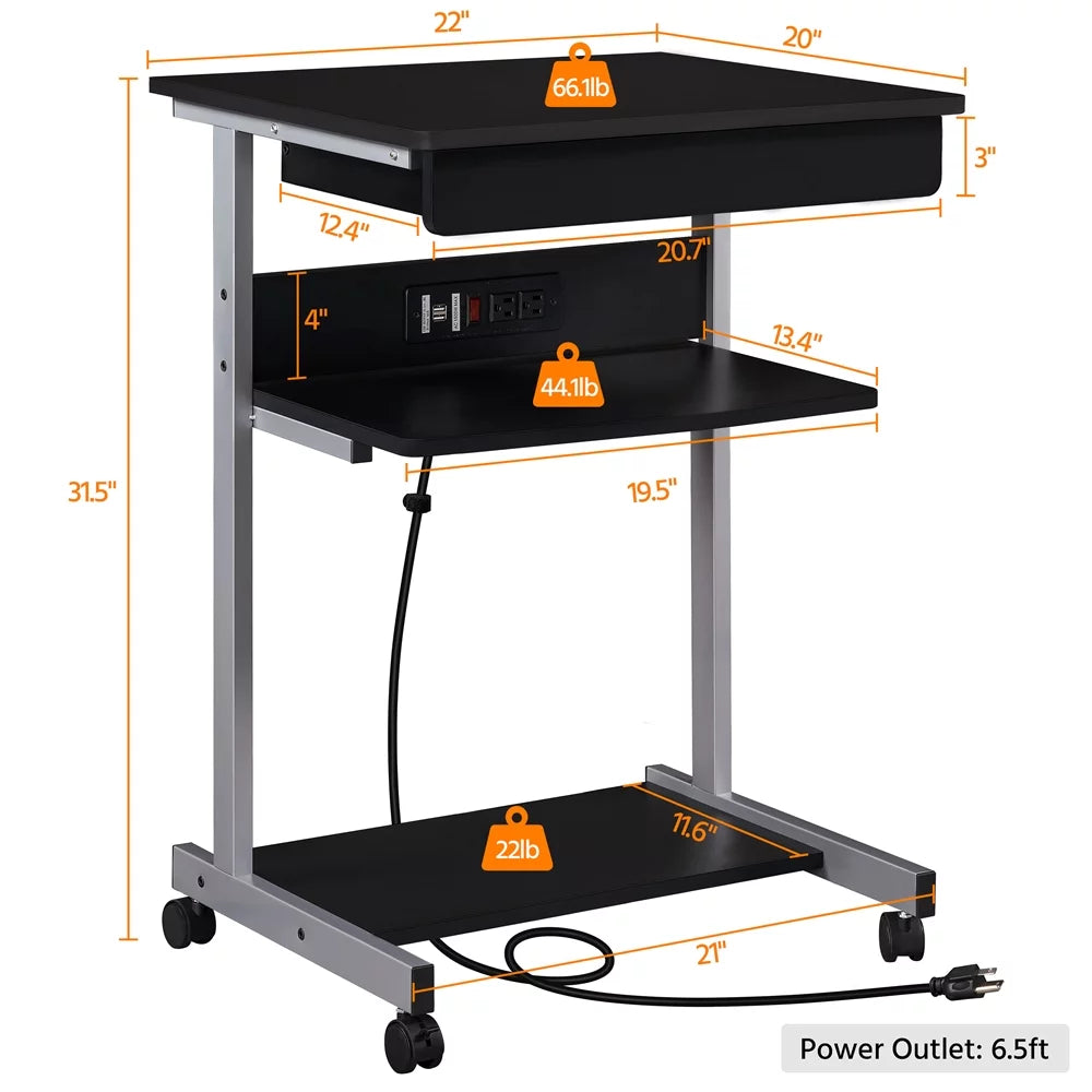 Black 31.5''H Laptop Computer Desk with Power Outlet A225
