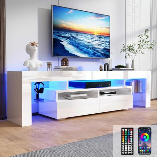 White High Gloss TV Stand with Storage Drawer U145432
