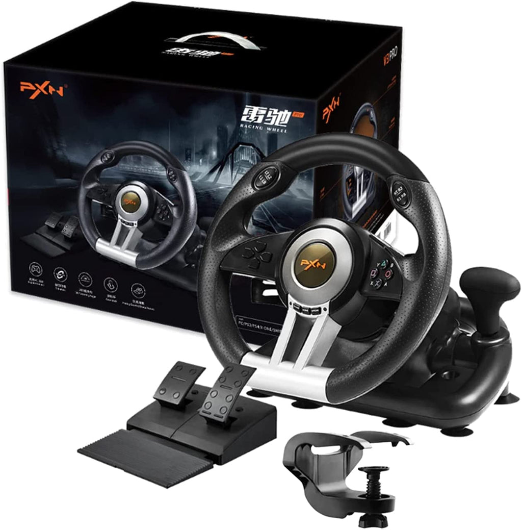 Gaming Steering Wheel with Pedal 180 Degree for PC, PS3, PS4, Xbox One, Xbox Series X/S, N-Switch (Black) W785