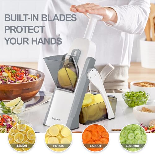 Safe Mandoline Slicer, Thickness Adjustable 0.1-8 mm, Blue D98067