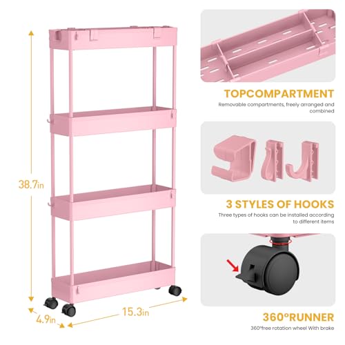 Slim Storage Cart 4 Tier White L199