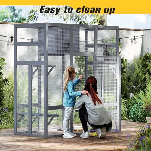 70 Inches Large Wooden Catio Outdoor Cat Enclosure with Waterproof Roof B777749