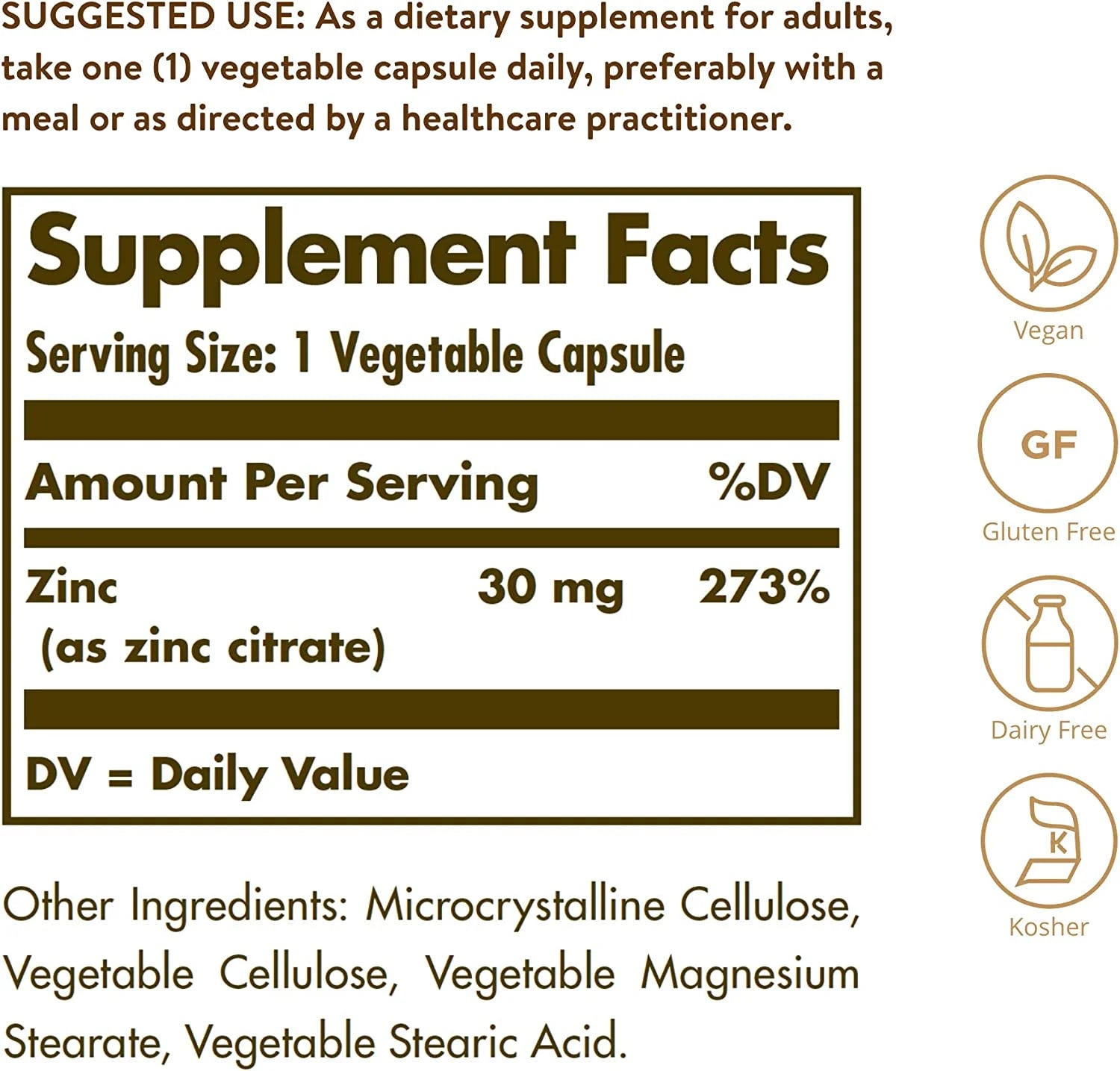 Zinc Citrate 30 mg, 100 Vegetable Capsules B95669